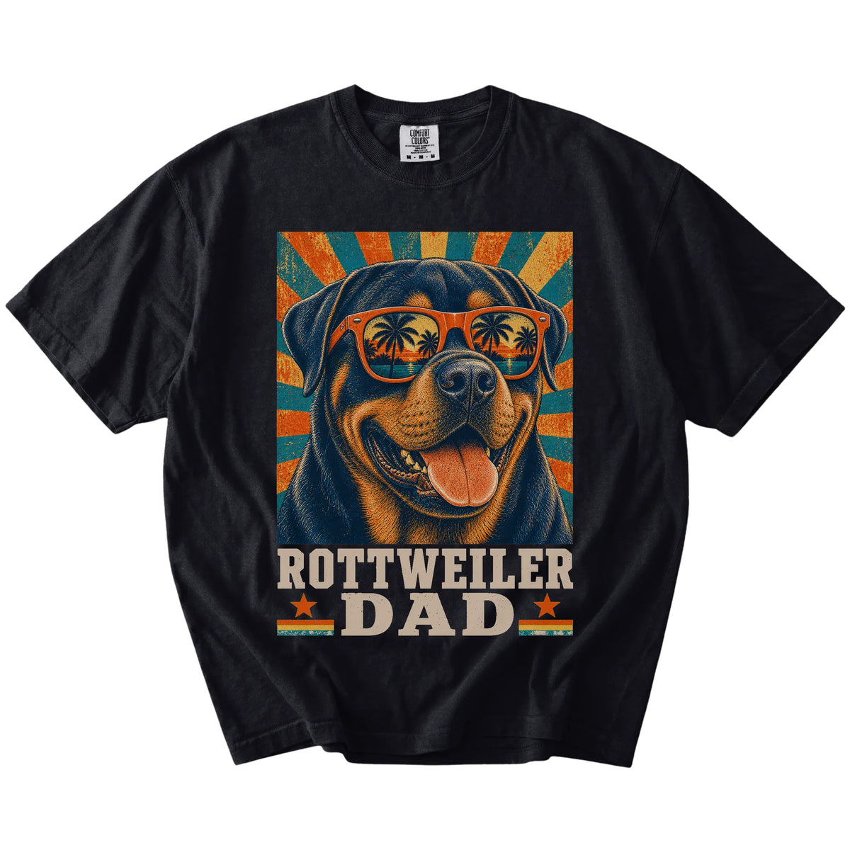 Retro Rottweiler Dad design on a Black Comfort Colors T-shirt