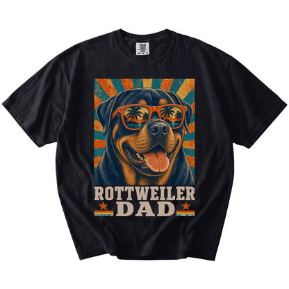 Retro Rottweiler Dad design on a Black Comfort Colors T-shirt