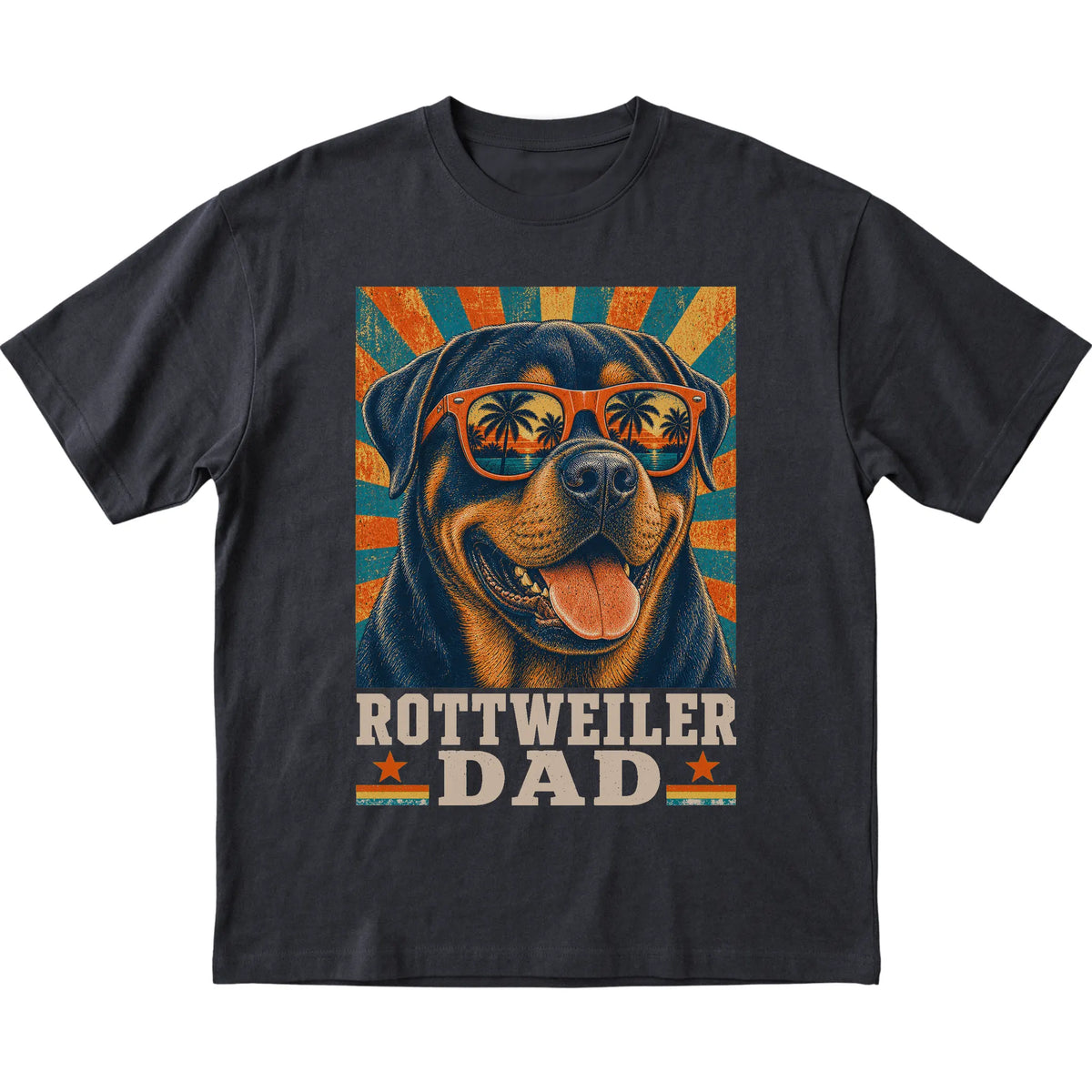 Retro Rottweiler Dad design on a Black softstyle T-shirt
