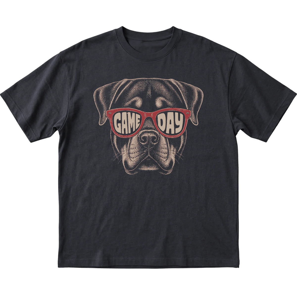 Black Rottweiler Game Day Sunglasses T-shirt, laid flat