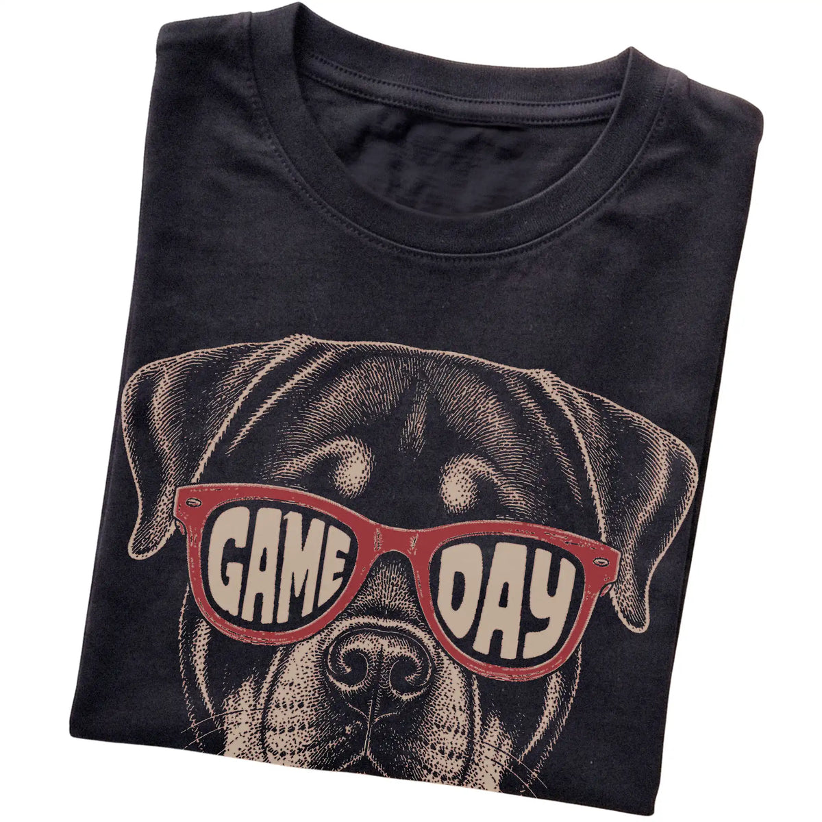 Black Rottweiler Game Day Sunglasses T-shirt, folded