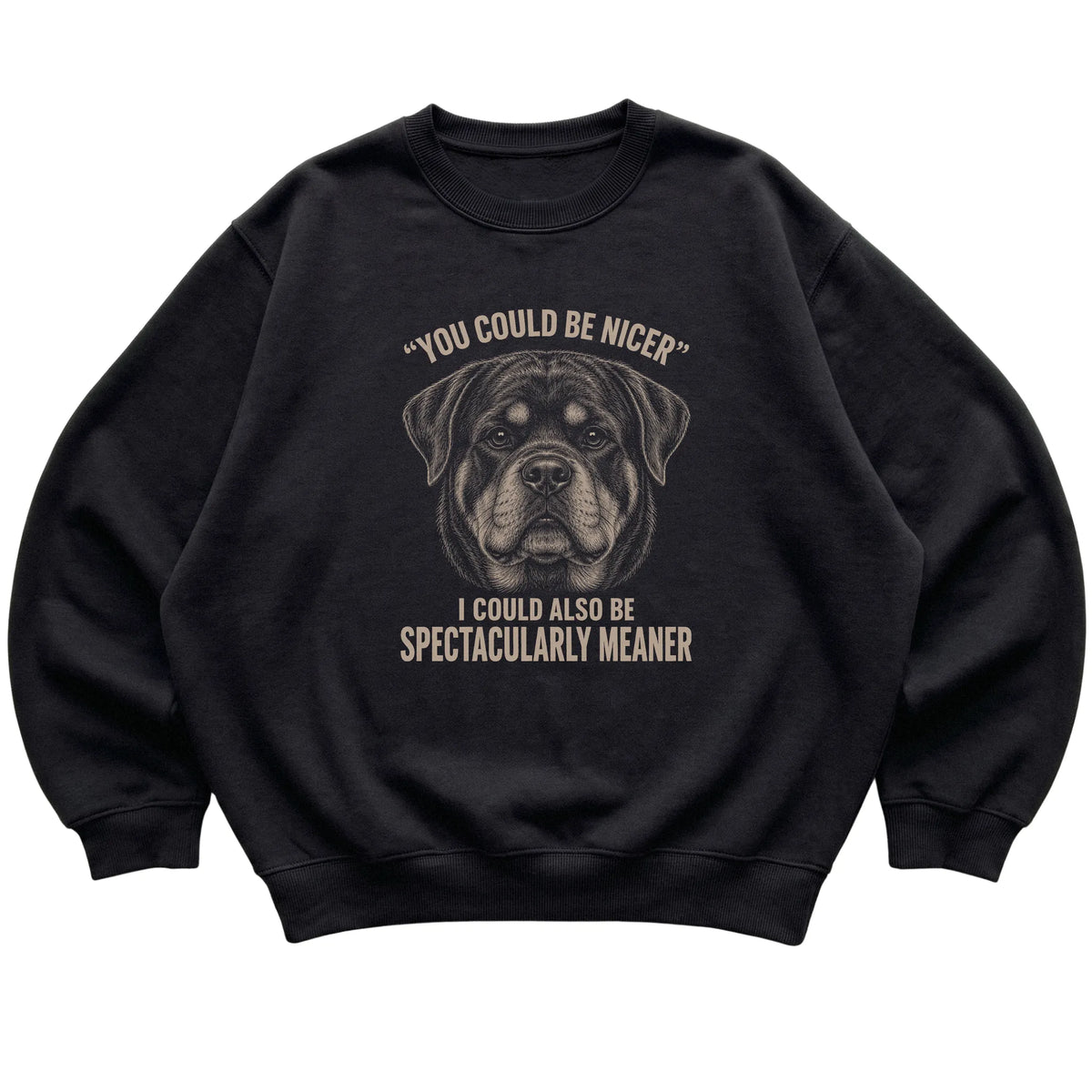 Rottweiler Guard Dog Sweatshirt in Black — flat lay