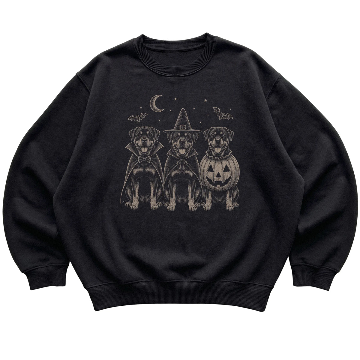 Black Rottweiler Halloween Costume sweatshirt, flat view