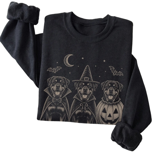 Black Rottweiler Halloween Costume sweatshirt, folded view