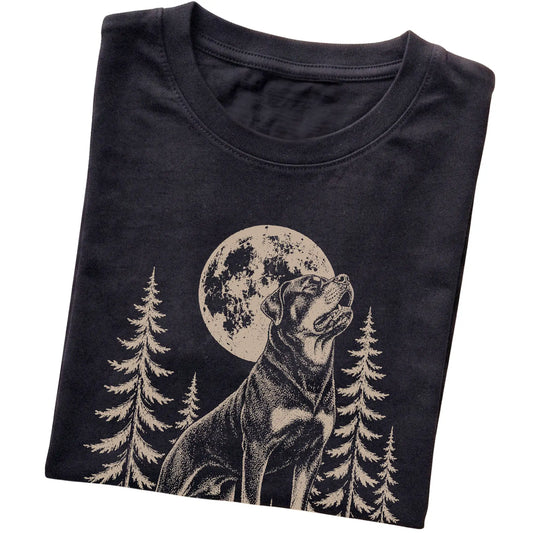 Rottweiler Howling at the Moon softstyle T-shirt in Black