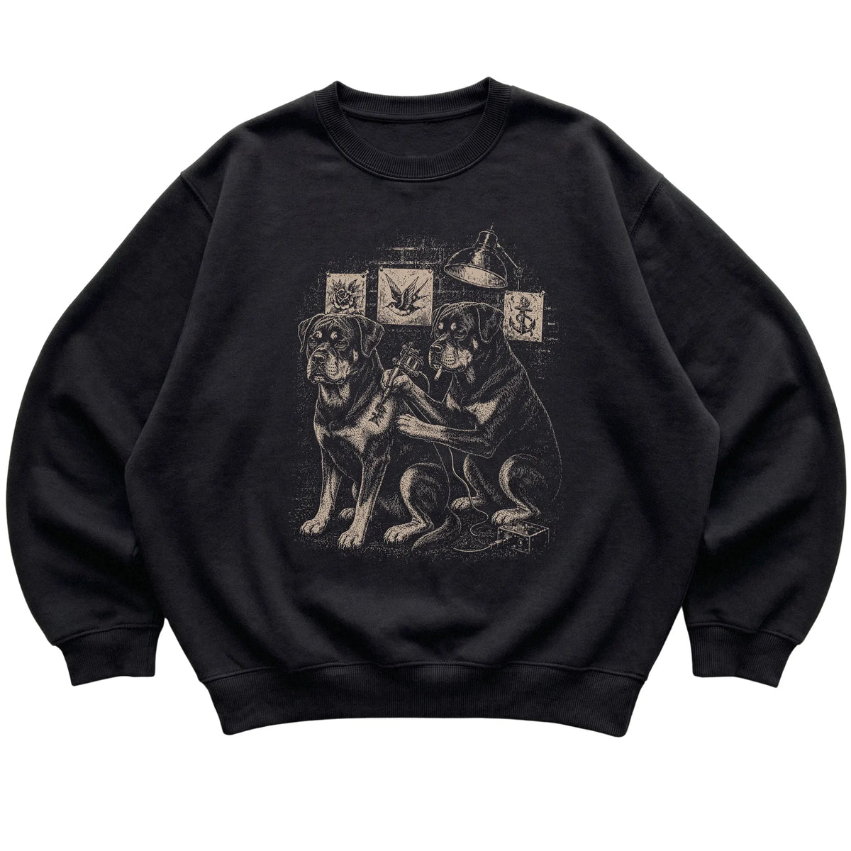 Black Rottweiler Dog Tattoo Artist shirt laid flat