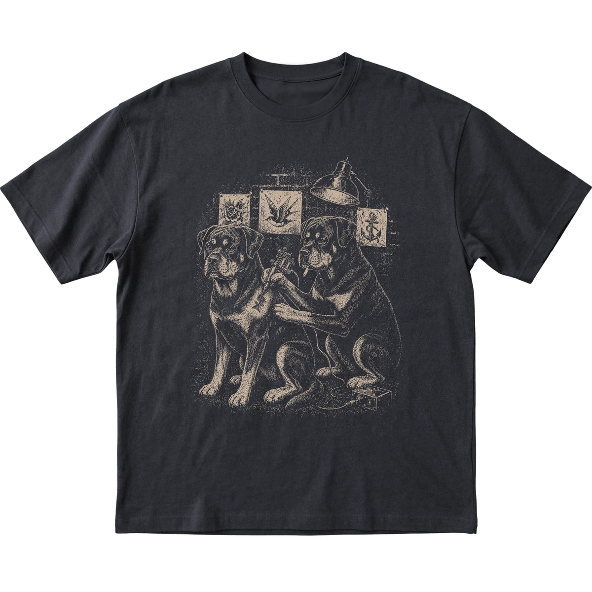 Black Rottweiler Dog Tattoo Artist shirt laid flat