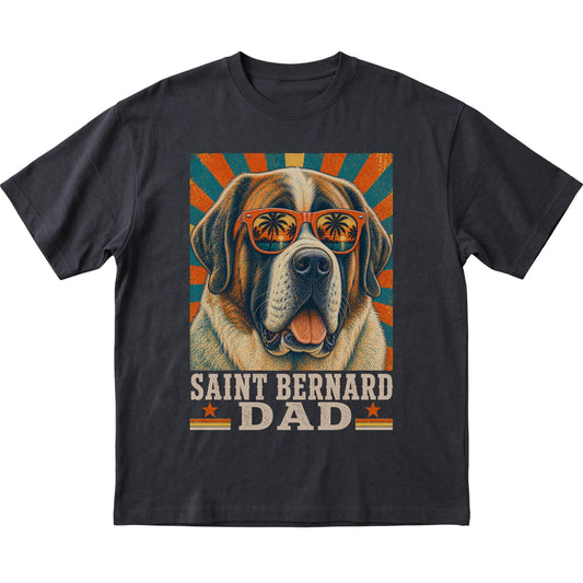 Retro Saint Bernard Dad design on a Black softstyle T-shirt