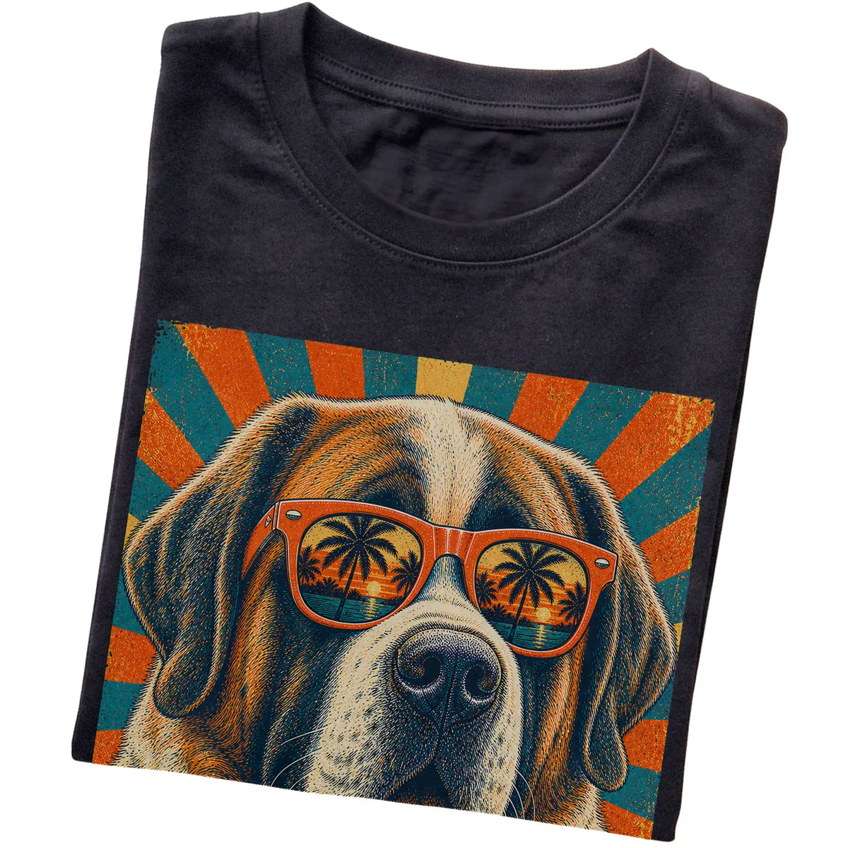 Folded Black softstyle T-shirt with a Retro Saint Bernard Dad design