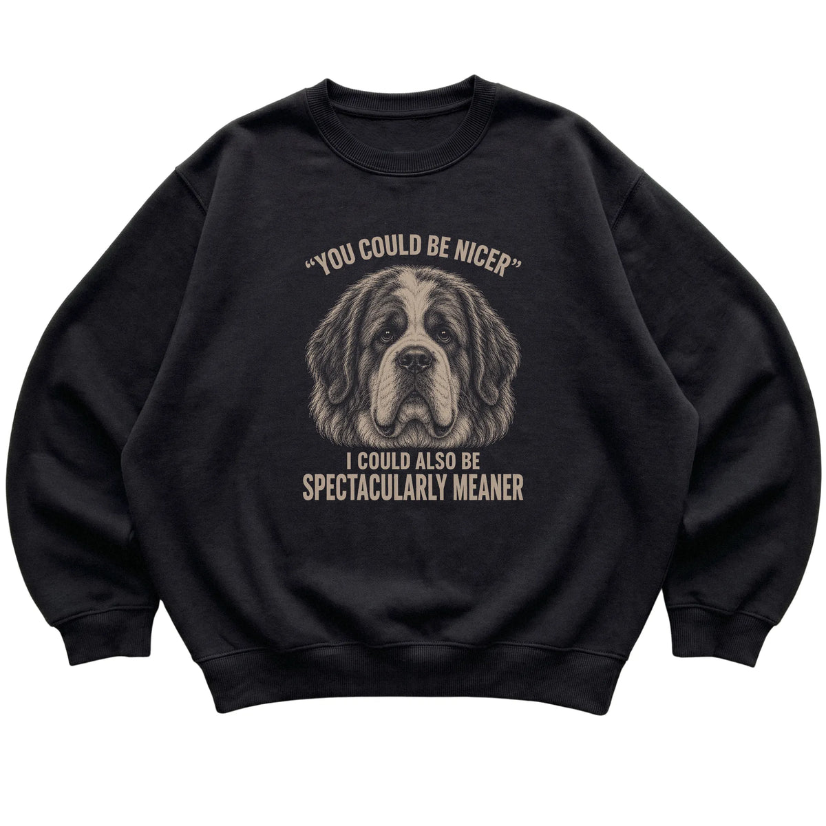 Saint Bernard Guard Dog Sweatshirt in Black — flat lay