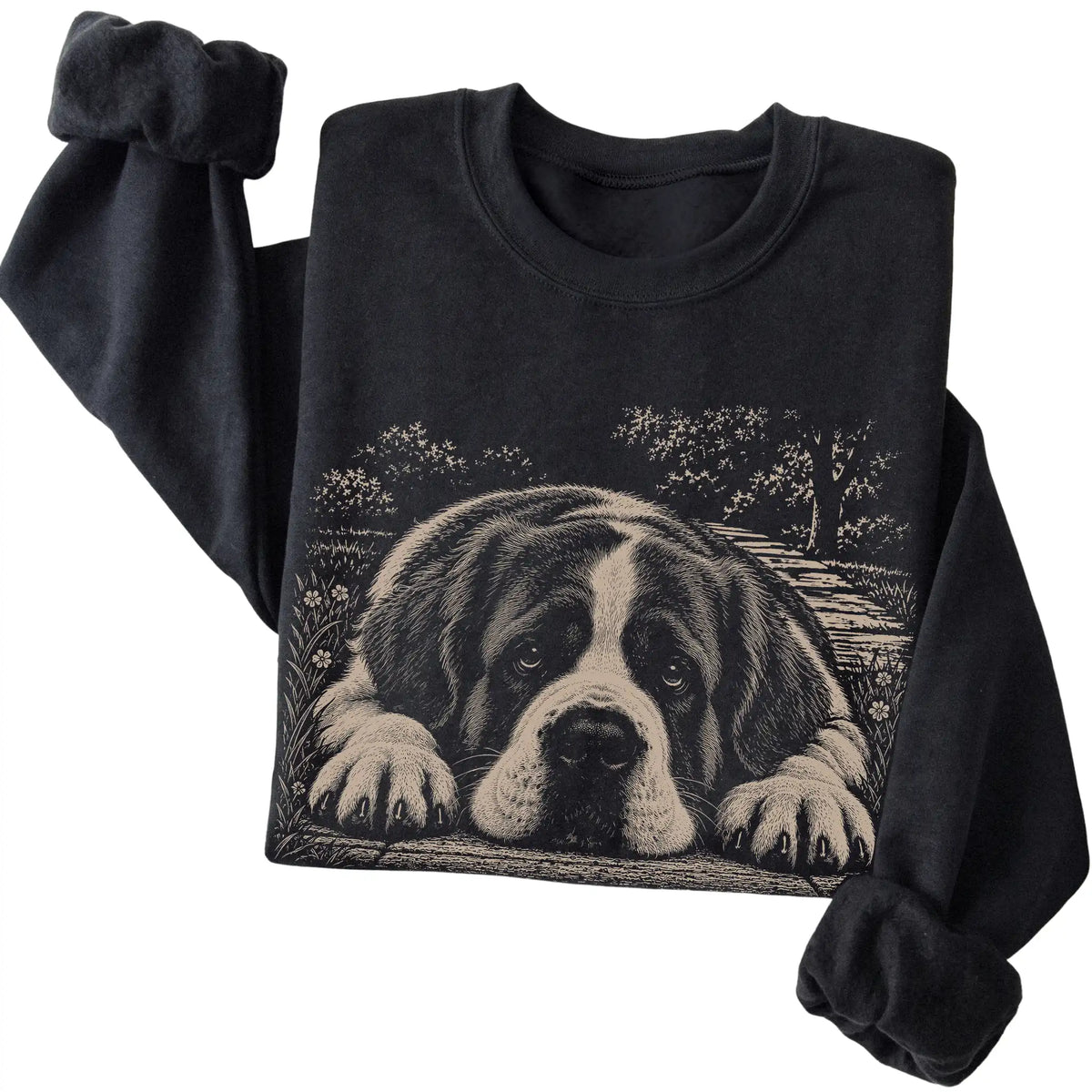 Saint Bernard Karma crewneck sweatshirt in Black — Folded Detail