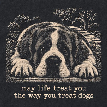 Saint Bernard Karma Softstyle T-shirt in Black — Design Detail
