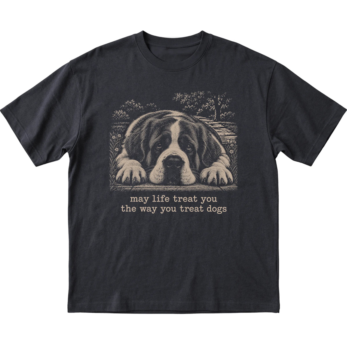 Saint Bernard Karma Softstyle T-shirt in Black — Flat Lay