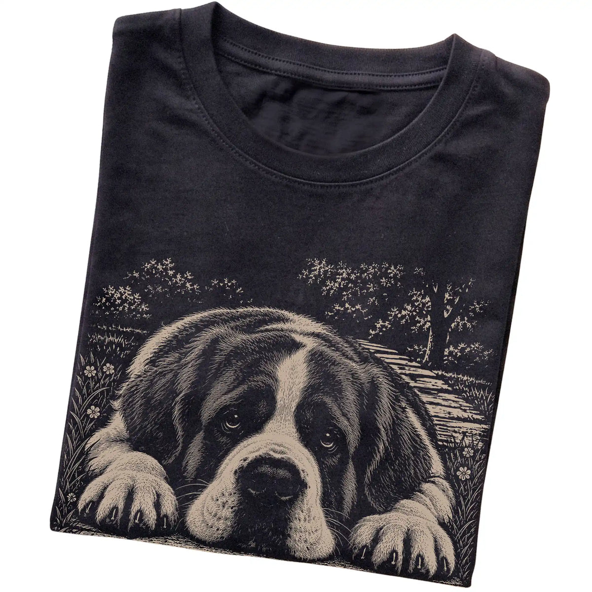 Saint Bernard Karma Softstyle T-shirt in Black — Folded Detail