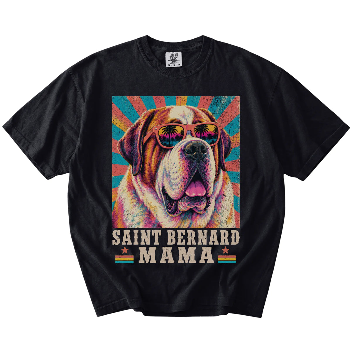 Retro Saint Bernard Mama design on a Black Comfort Colors T-shirt