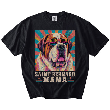 Retro Saint Bernard Mama design on a Black Comfort Colors T-shirt