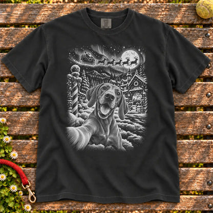 Vizsla Santa Selfie design on a Black T-shirt