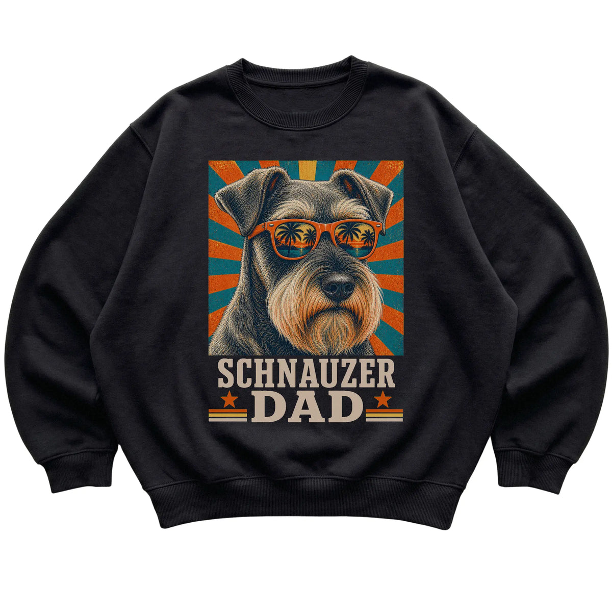Retro Schnauzer Dad design on a Black crewneck sweatshirt