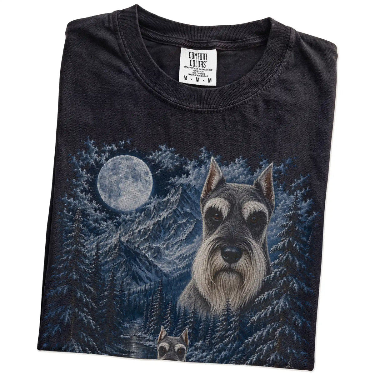 Folded Black Schnauzer winter forest t-shirt