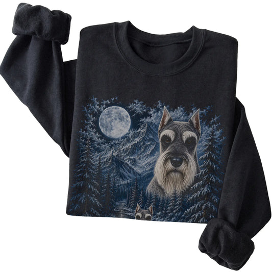 Schnauzer Forest Moon Sweatshirt in Black