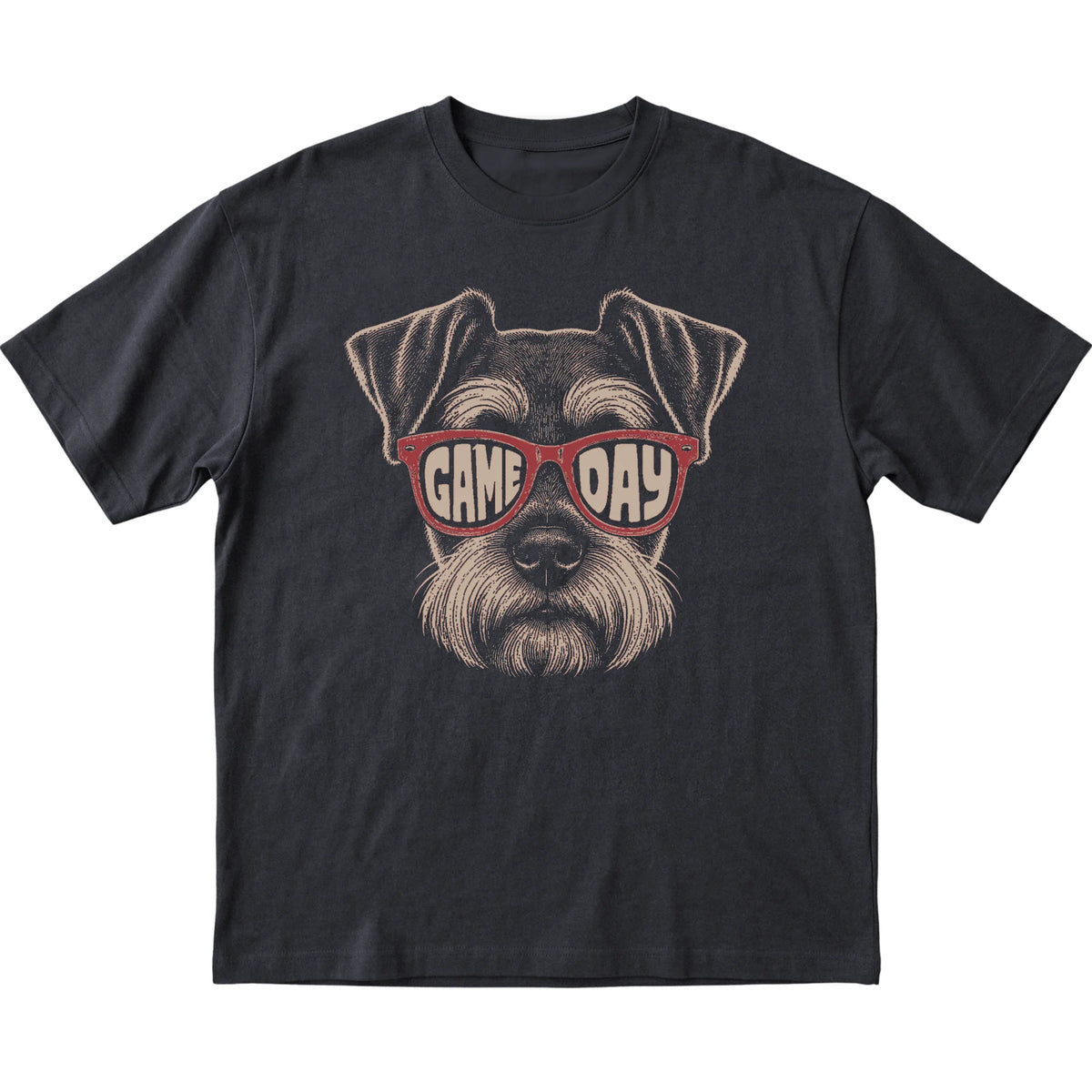 Black Schnauzer Game Day Sunglasses T-shirt, laid flat