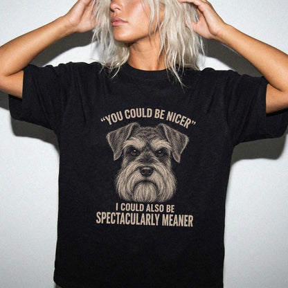 Schnauzer Guard Dog T-Shirt in Black worn in a studio setting
