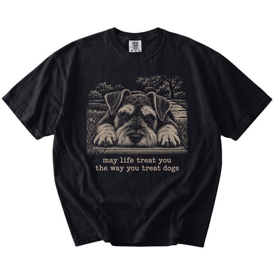 Schnauzer Karma Comfort Colors T-shirt in Black — Flat Lay
