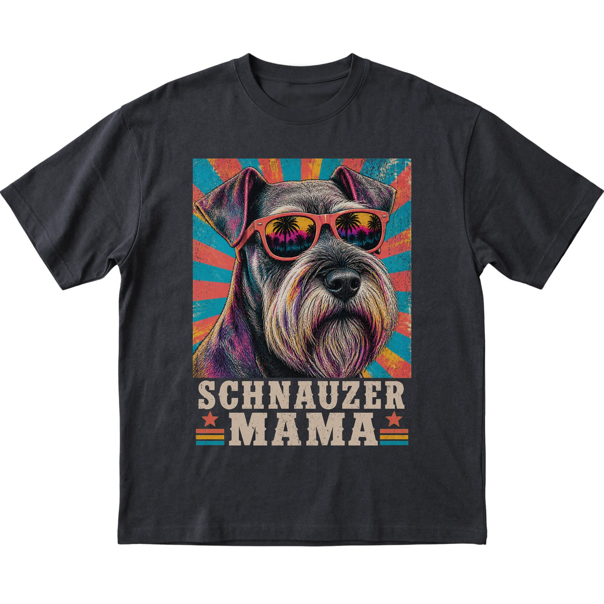 Retro Schnauzer Mama design on a Black softstyle T-shirt