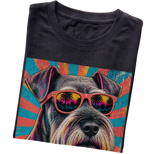Folded Black softstyle T-shirt with a Retro Schnauzer Mama design