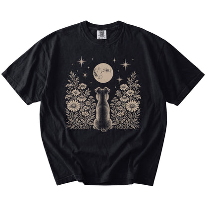 Schnauzer beneath a wildflower moon on a Black Comfort Colors® T-shirt