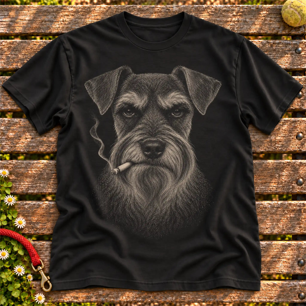 Schnauzer smoking design on a Black t-shirt