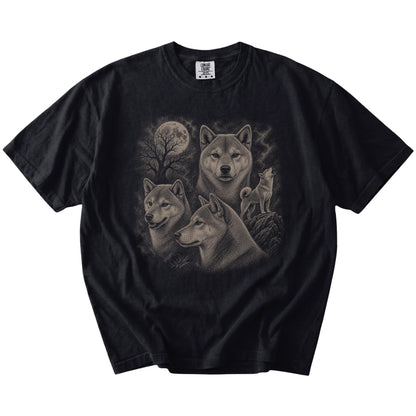 Vintage moon montage featuring Shiba Inu on a Black Comfort Colors® T-shirt