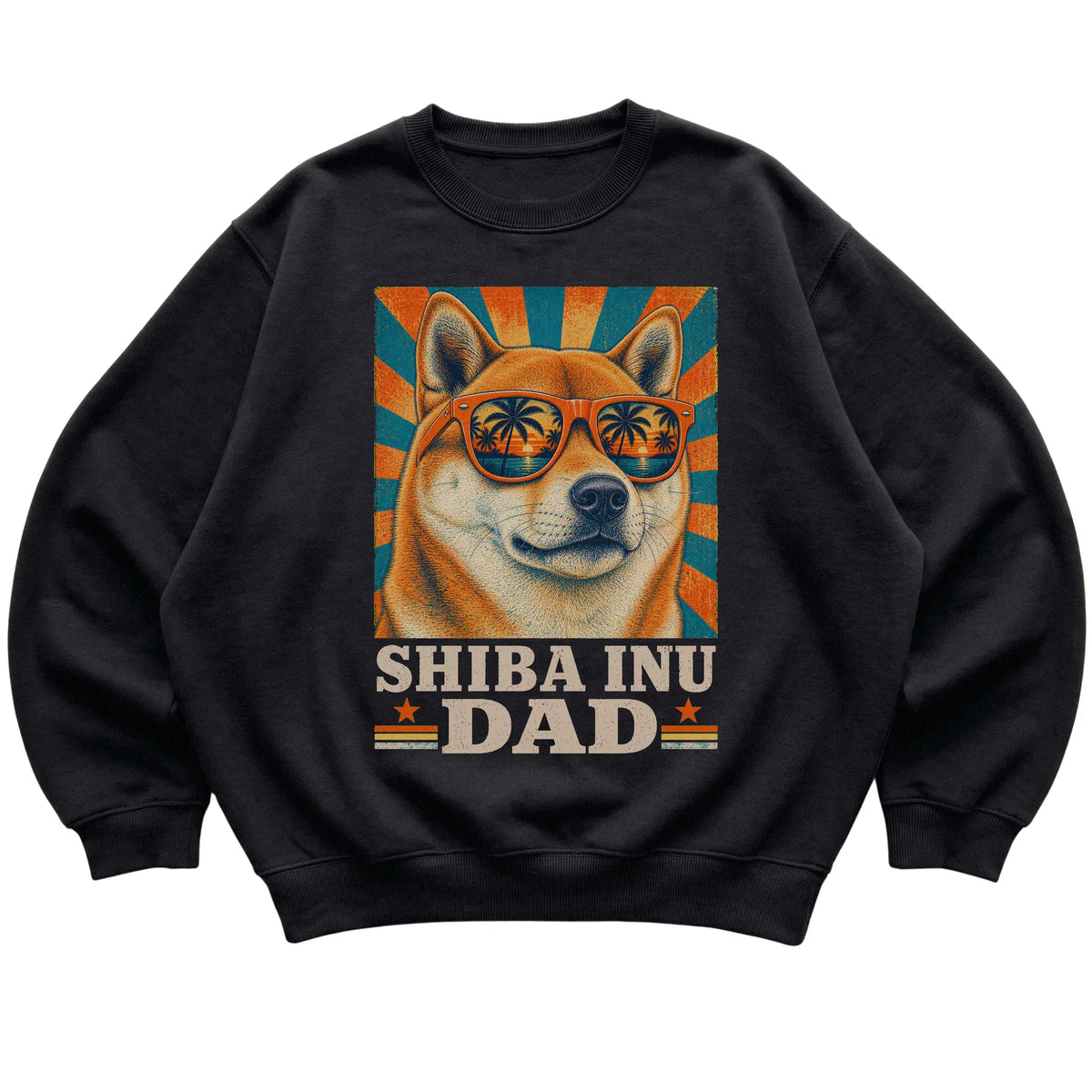 Retro Shiba Inu Dad design on a Black crewneck sweatshirt