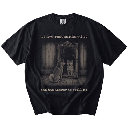 “The Answer Is Still No” Shiba Inu design on a Black Comfort Colors® T-shirt