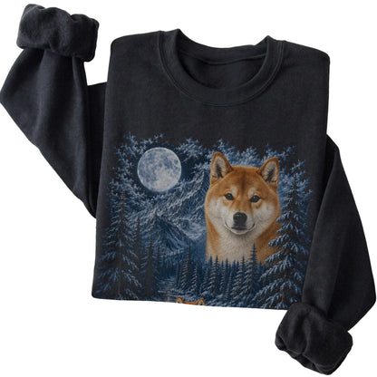 Shiba Inu Forest Moon Sweatshirt in Black