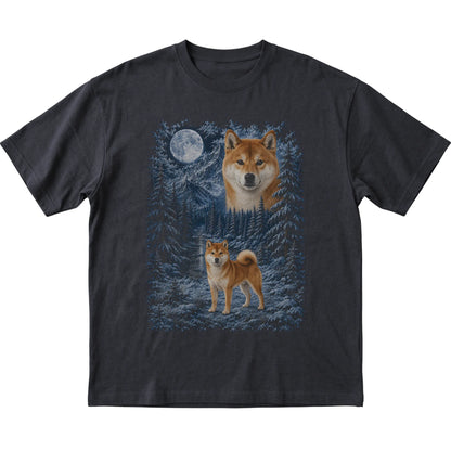 Shiba Inu Forest Moon T-Shirt in Black