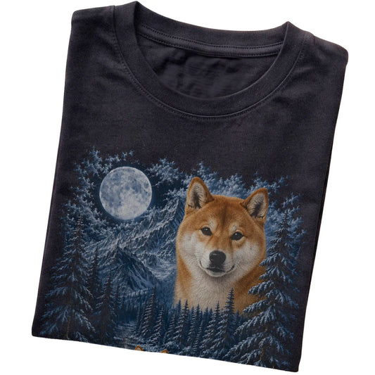 Shiba Inu Forest Moon T-Shirt in Black