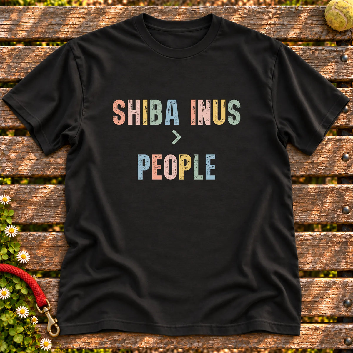 Shiba Inus greater than people text design on a Black softstyle T-shirt