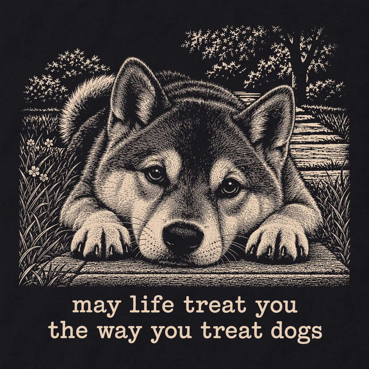 Shiba Inu Karma crewneck sweatshirt in Black — Design Detail
