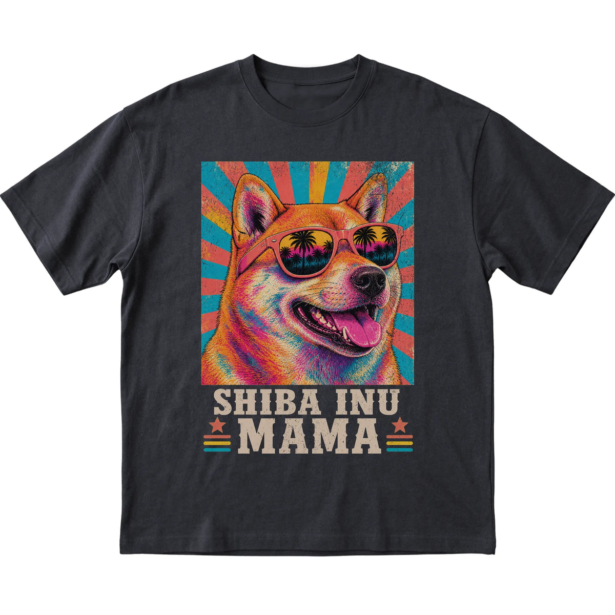 Retro Shiba Inu Mama design on a Black softstyle T-shirt