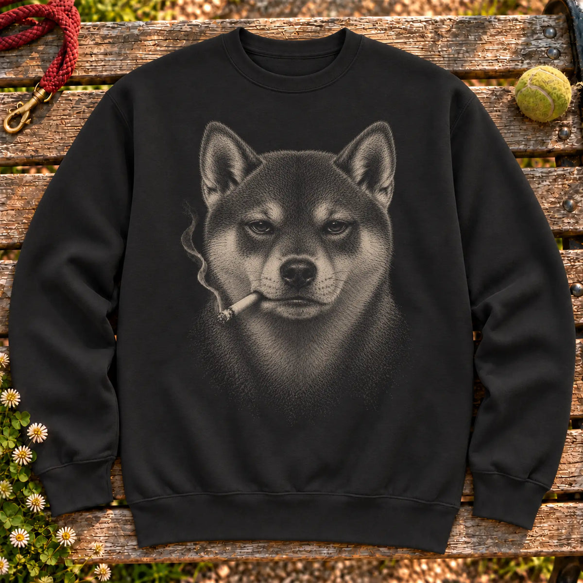 Shiba Inu smoking design on a Black sweatshirt