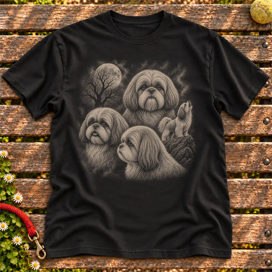 Shih Tzu 90s Moon design on a Black T-shirt shown flat