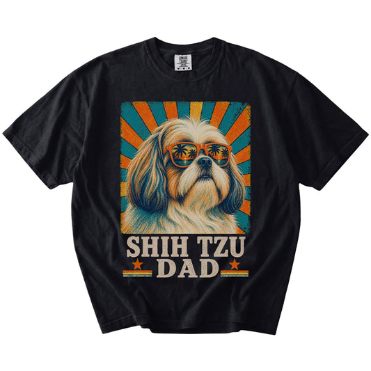 Retro Shih Tzu Dad design on a Black Comfort Colors T-shirt