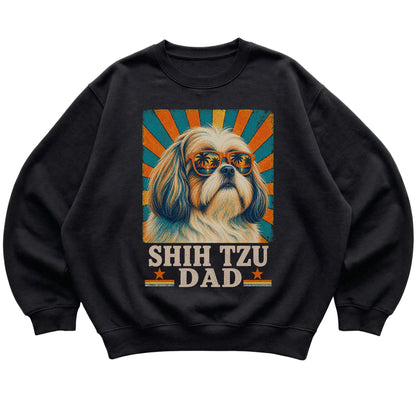 Retro Shih Tzu Dad design on a Black crewneck sweatshirt