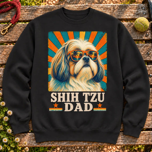 Shih Tzu Dad on a Black crewneck sweatshirt, shown flat