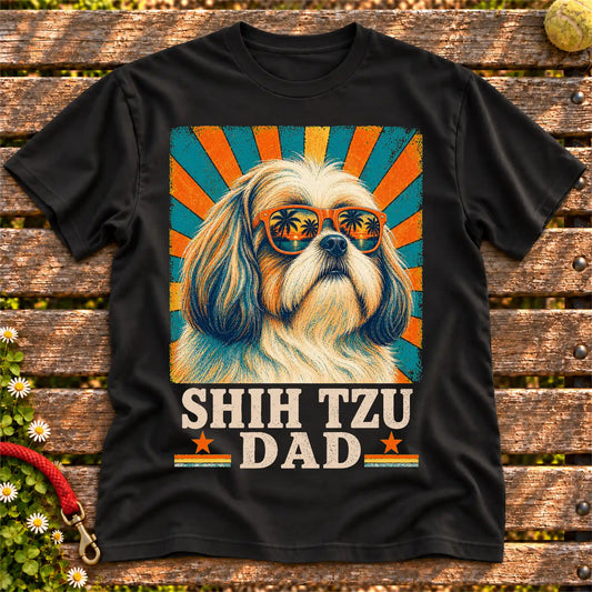Shih Tzu Dad on a Black T-shirt, shown flat