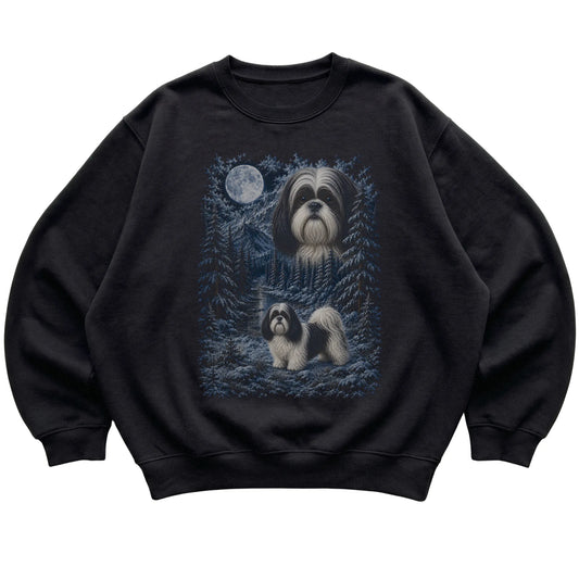 Shih Tzu Forest Moon Sweatshirt in Black