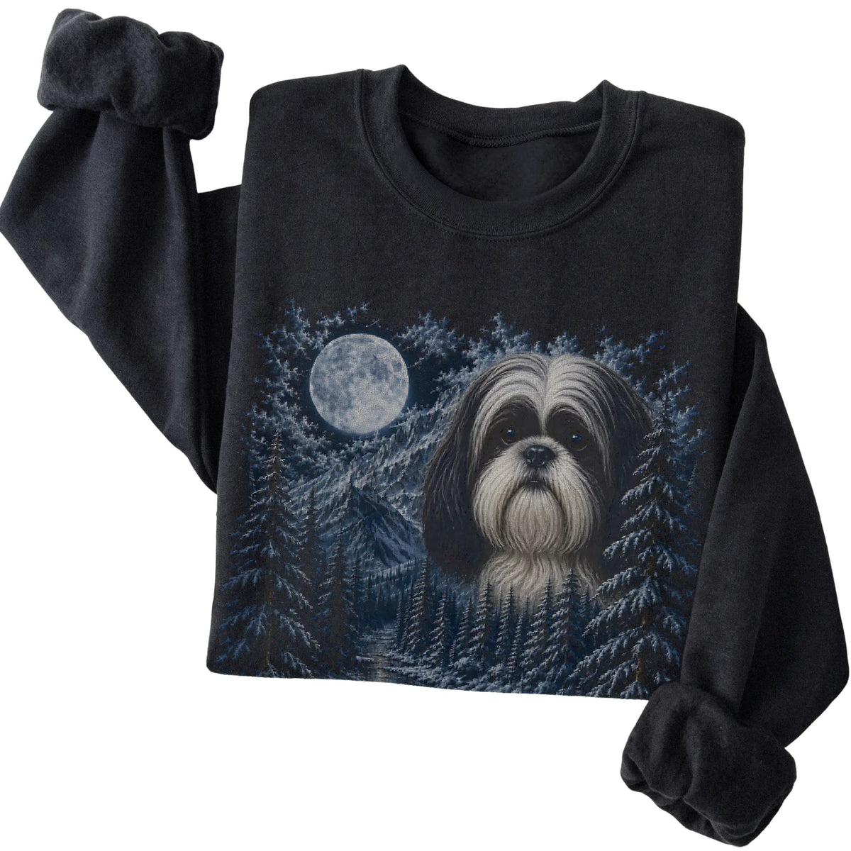 Shih Tzu Forest Moon Sweatshirt in Black