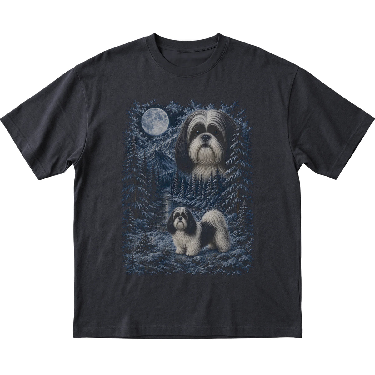 Shih Tzu Forest Moon T-Shirt in Black