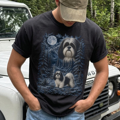 Person wearing a Black Shih Tzu winter forest t-shirt